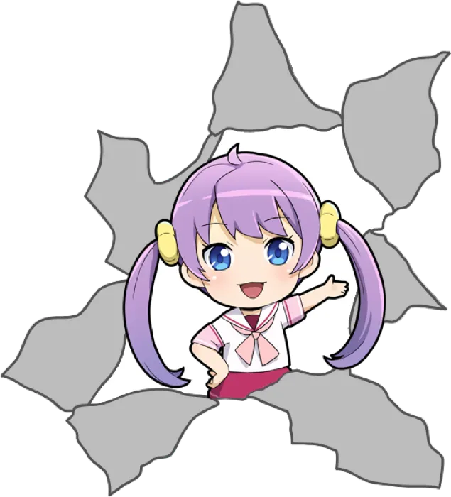 学院の公式キャラクター「アンプスちゃん」が壁を破って顔を出しているイラスト