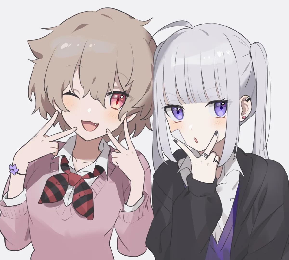 学生が描いたイラスト（ピースサインをする2人の女の子）